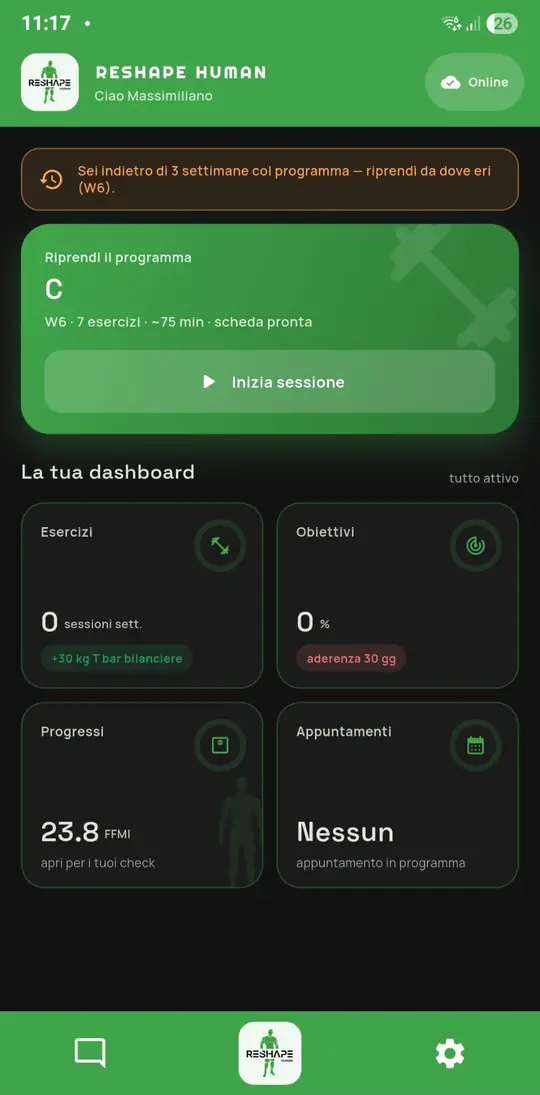 App del cliente — tema scuro