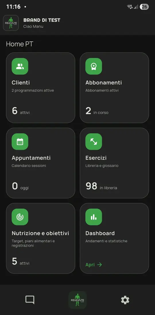 Dashboard del coach — tema scuro