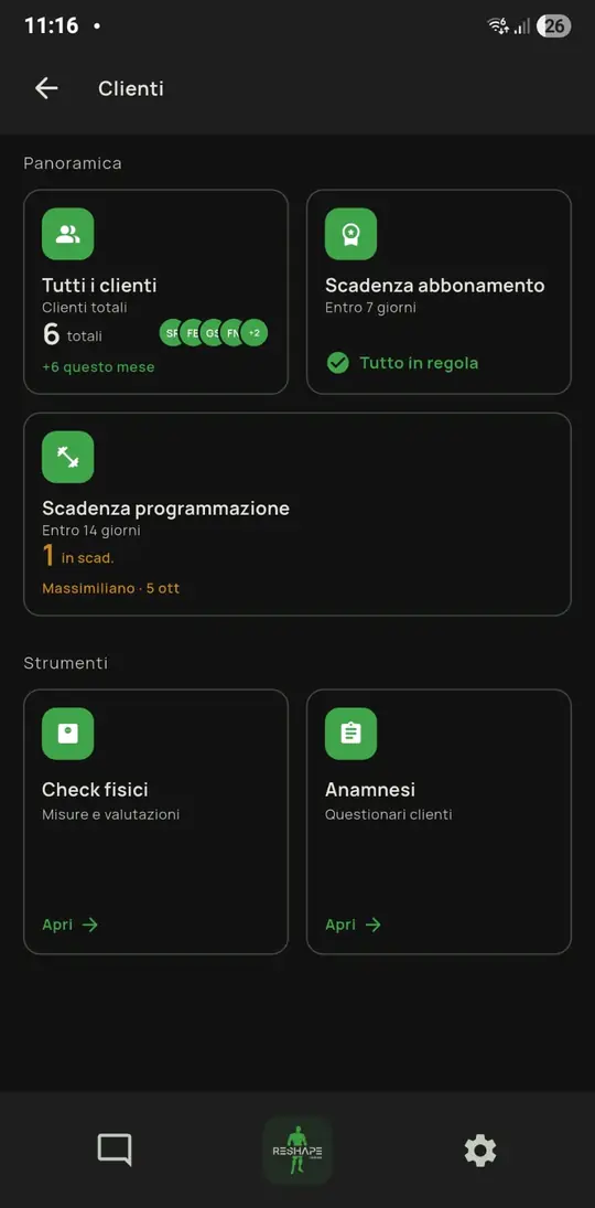 Gestione clienti — tema scuro
