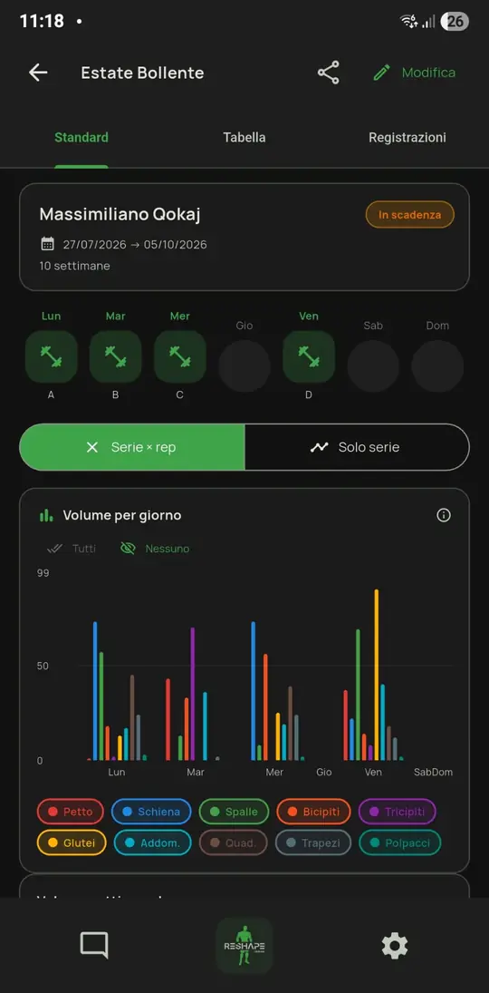 Editor programmazione — tema scuro
